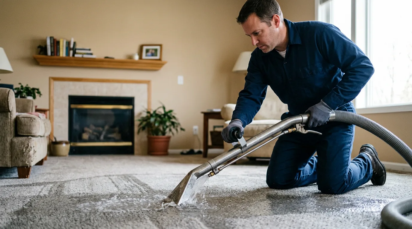 Water damage restoration technician working near Hancock, MN